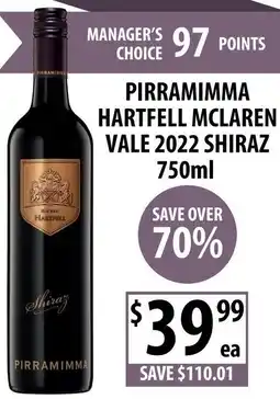 Supabarn Pirramimma hartfell mclaren vale 2022 shiraz offer