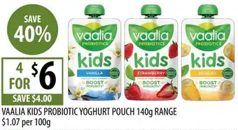 Supabarn Vaalia kids probiotic yoghurt pouch offer