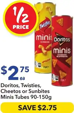 Ritchies Doritos, twisties, cheetos or sunbites minis tubes offer