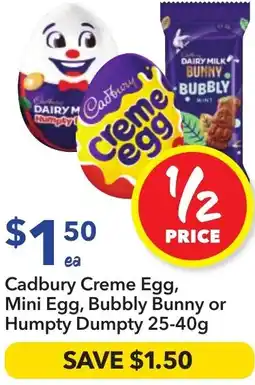 Ritchies Cadbury creme egg, mini egg, bubbly bunny or humpty dumpty offer