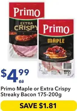 Ritchies Primo maple or extra crispy streaky bacon offer