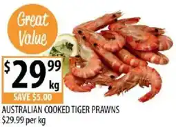 Supabarn Australian cooked tiger prawns offer