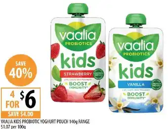 Supabarn Vaalia kids probiotic yoghurt pouch offer
