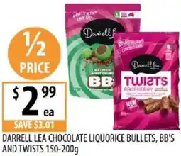 Supabarn Darrell lea chocolate liquorice bullets, bb's and twists offer