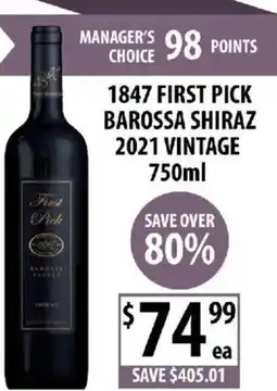 Supabarn 1847 first pick barossa shiraz 2021 vintage offer