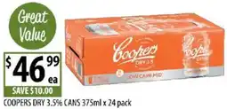 Supabarn Coopers dry 3.5% cans offer