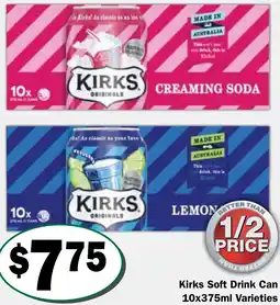Friendly Grocer Kirks soft drink can offer