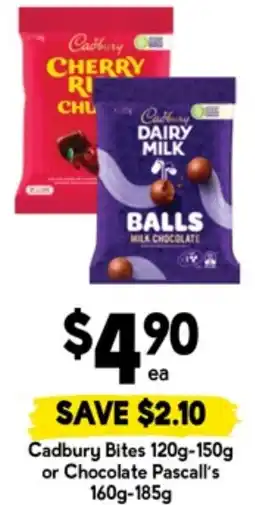 Drakes Cadbury Bites g or Chocolate Pascall's offer