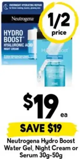 Drakes Neutrogena Hydro Boost Water Gel, Night Cream or Serum offer