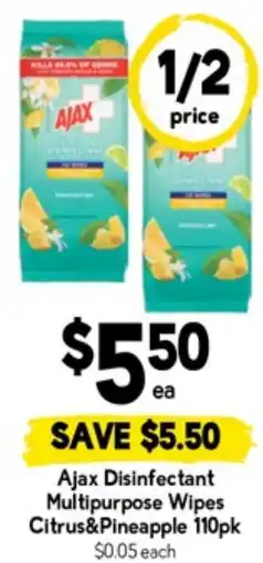 Drakes Ajax Disinfectant Multipurpose Wipes Citrus&Pineapple offer