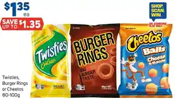 Foodland Twisties, burger rings or cheetos offer