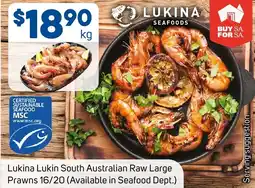 Foodland Lukina Lukin South Australian Raw Large Prawns offer