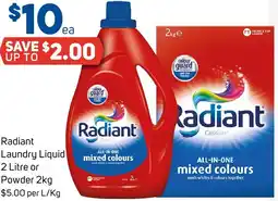Foodland Radiant laundry liquid or powder offer