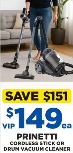 Spotlight Prinetti cordless stick or drum vacuum cleaner offer