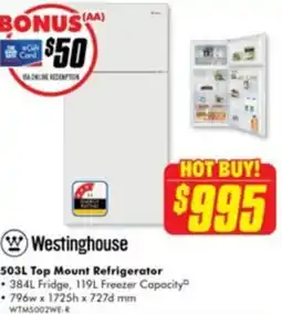 The Good Guys Westinghouse Top Mount Refrigerator offer