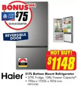 The Good Guys Haier 517l bottom mount refrigerator offer