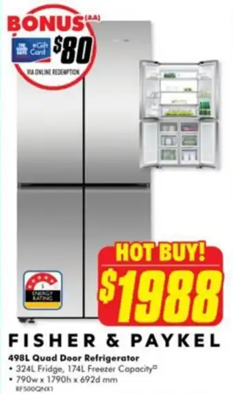 The Good Guys Fisher & paykel 498l quad door refrigerator offer