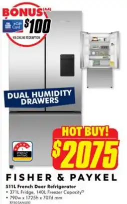The Good Guys FISHER & PAYKEL 511L French Door Refrigerator offer