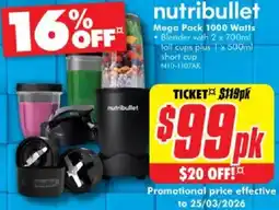 The Good Guys Nutribullet mega pack 1000 watts offer