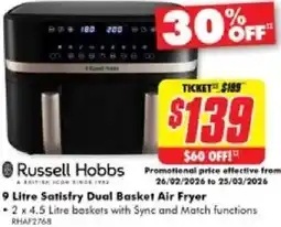 The Good Guys Russell hobbs satisfry dual basket air fryer offer