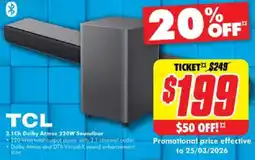 The Good Guys Tcl 2.1ch dolby atmos 220w soundbar offer