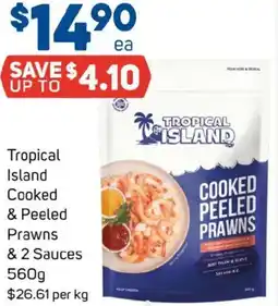 Foodland Tropical Island Cooked & Peeled Prawns & 2 Sauces offer