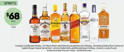 Foodland Canadian Club Blended Whisky - Jim Beam White Label Kentucky Straight Bourbon Whiskey - Bundaberg Original Rum Underproof Cap offer
