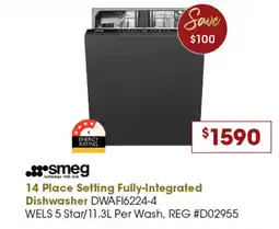 Designer Appliances Smeg 14 Place Setting Fully-Integrated Dishwasher offer