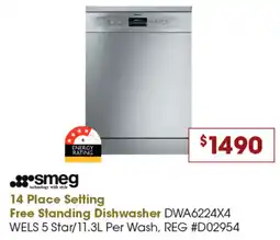 Designer Appliances smeg 14 Place Setting Free Standing Dishwasher offer