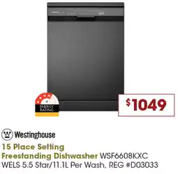 Designer Appliances Westinghouse 15 Place Setting Freestanding Dishwasher offer