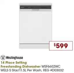 Designer Appliances Westinghouse 14 Place Setting Freestanding Dishwasher offer