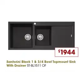 Designer Appliances Santorini Black 1 & 3/4 Bowl Topmount Sink With Drainer offer