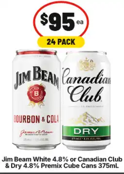 IGA Jim Beam White 4.8% or Canadian Club & Dry 4.8% Premix Cube Cans offer
