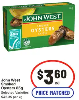 IGA John West Smoked Oysters offer