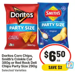 IGA Doritos corn chips smiths crinkle cut or red rock deli chips party size offer