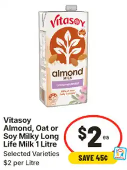IGA Vitasoy Almond Oat or Soy Milky Long Life Milk offer