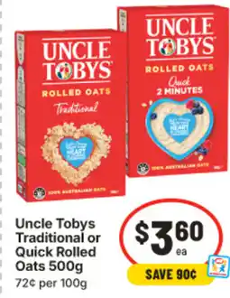 IGA Uncle Tobys Traditional or Quick Rolled Oats offer