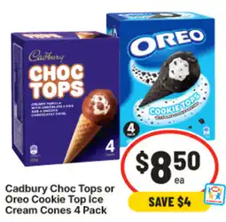 IGA Cadbury Choc Tops or Oreo Cookie Top Ice Cream Cones offer