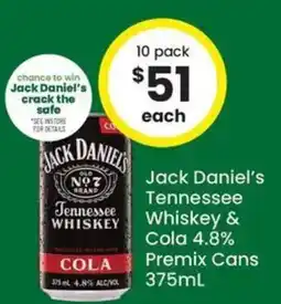 The Bottle O Jack Daniel's Tennessee Whiskey & Cola 4.8% Premix Cans offer