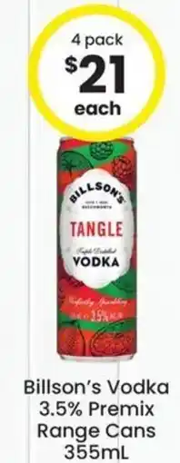 The Bottle O Billson's Vodka 3.5% Premix Range Cans offer
