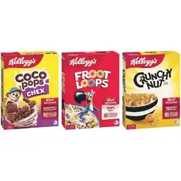 Woolworths Kellogg’s Coco Pops Chex 500g, Froot Loops 460g or Crunchy Nut Cereal 640g offer