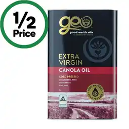 Woolworths Good Earth Oils Extra Virgin Cold Pressed Canola Oil offer