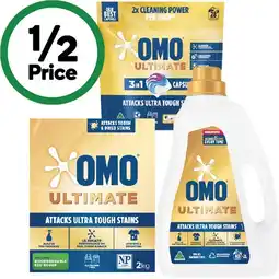 Woolworths OMO Ultimate or Expert Laundry Liquid 2 Litre, Powder 2 kg or Capsules Pk 28 offer