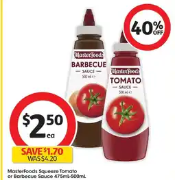 Coles MasterFoods Squeeze Tomato or Barbecue Sauce offer