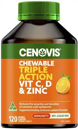 Coles Cenovis Chewable Triple Action Vitamin C, D & Zinc Tablets offer