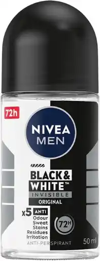 Coles Nivea Men Invisible Black & White Antiperspirant Roll On Deodorant offer