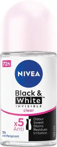 Coles Nivea Women's Invisible Black & White Antiperspirant Roll On Deodorant offer