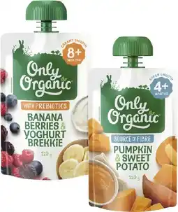 Coles Only Organic 4+ Months, 6+ Months or 8+ Months Baby Food Pouch offer