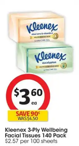 Coles Kleenex 3-Ply Wellbeing Facial Tissues offer