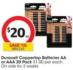 Coles Duracell Coppertop Batteries AA or AAA offer